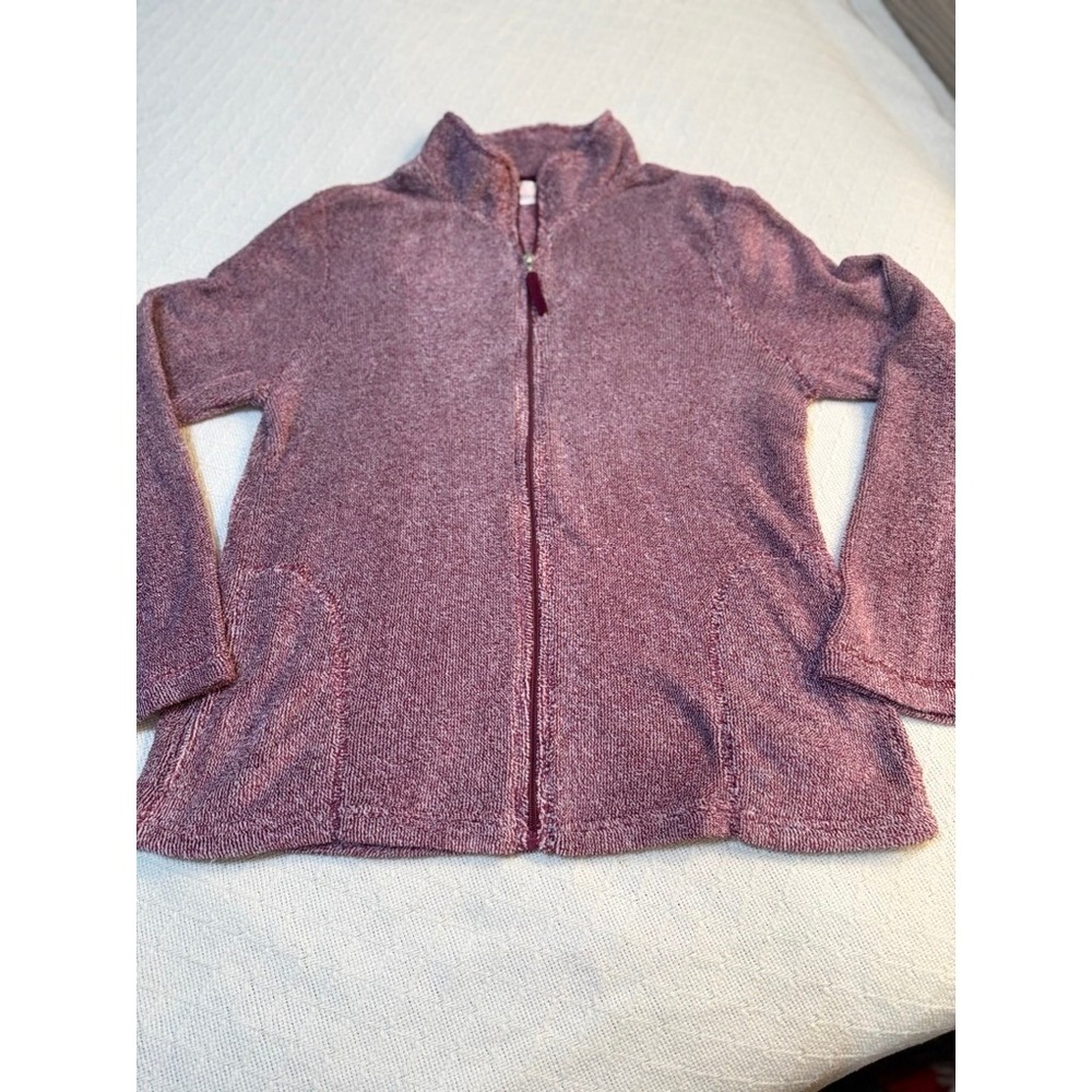 Women's Stan Herman Wine Cozy Plush Zip-Up Jacket-Size L